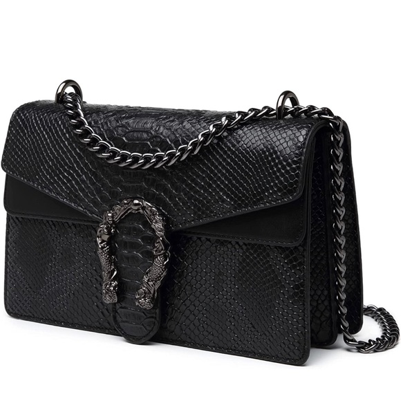 Handbags - Faux python all black crossbody shoulder bags for women